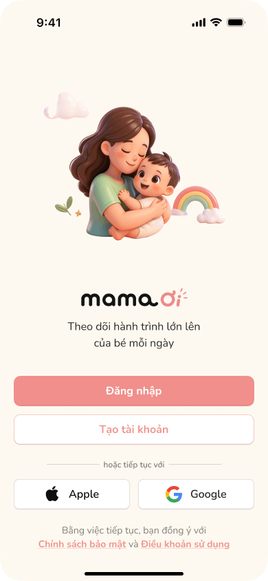 Màn hình chào mừng của ứng dụng Mama Ơi